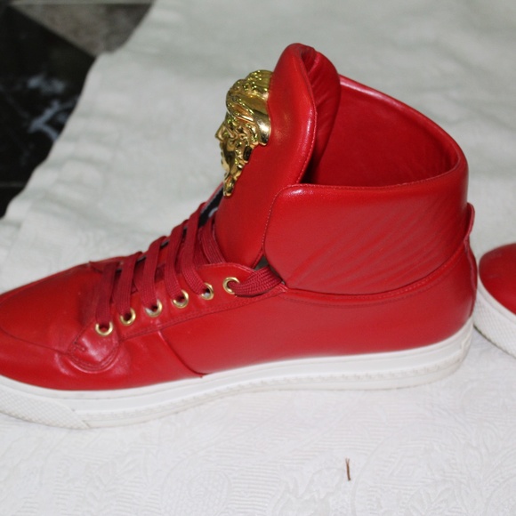 MENS VERSACE RED PALAZZO MEDUSA HIGH TOP SNEAKERS - Picture 2 of 11